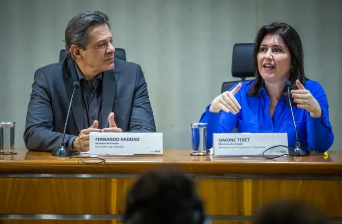 Ministros Fernando Haddad e Simone Tebet (Foto: Diogo Zacarias/MF)