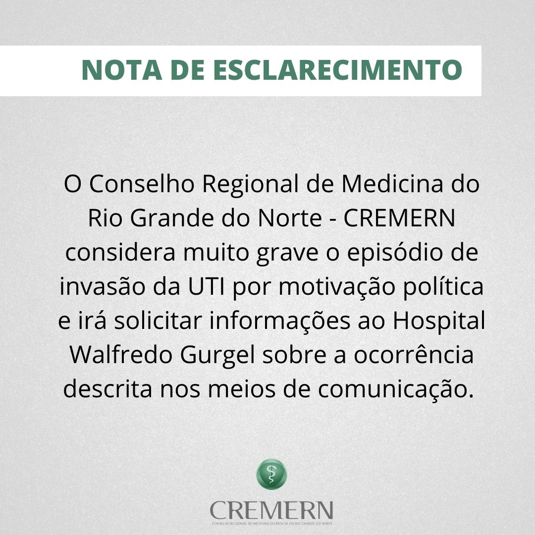 Conselho de Medicina do RN vai pedir informações à direção do Walfredo Gurgel sobre invasão de UTI pela chapa 2 do CFM