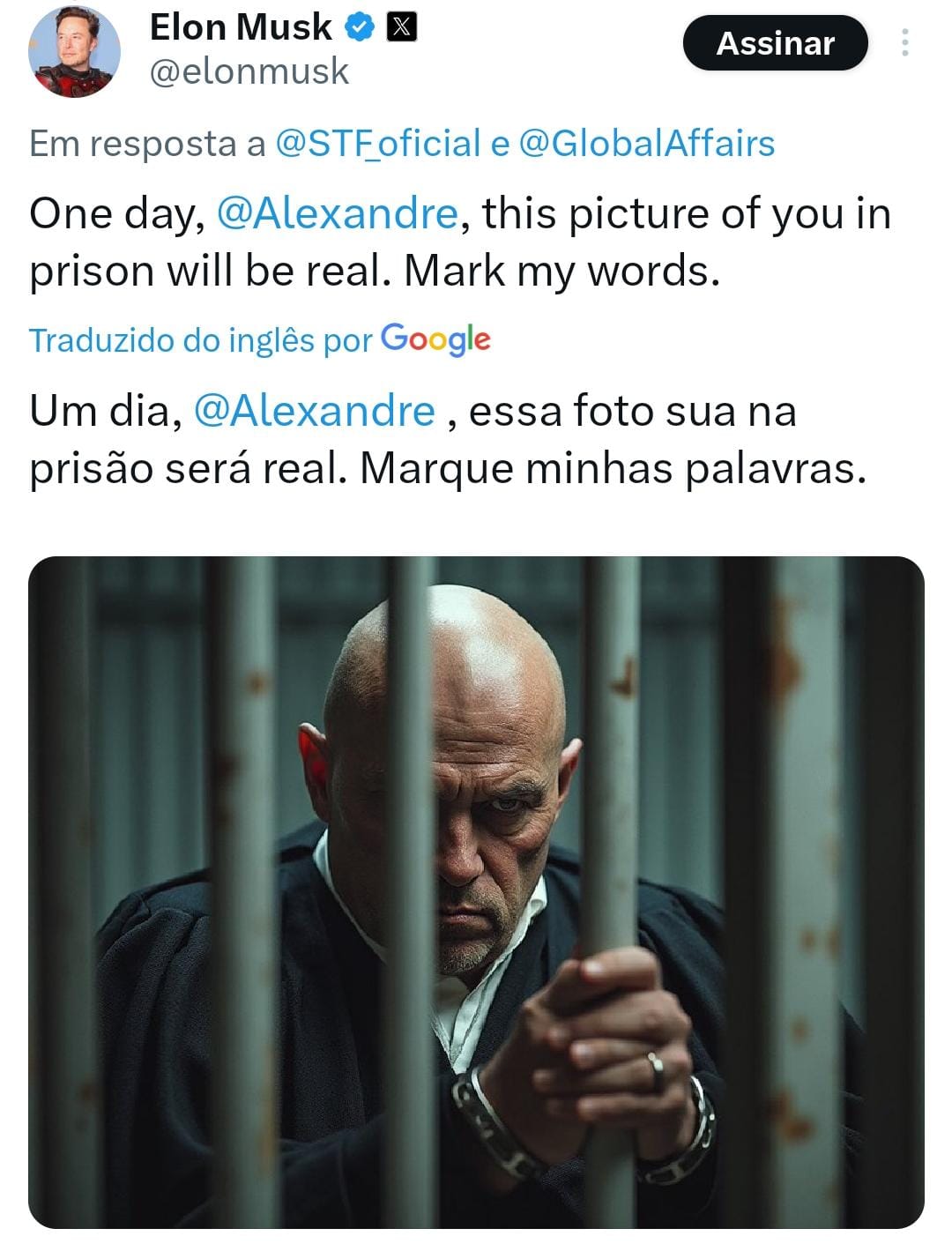 O desejo de Elon Musk para Alexandre de Moraes