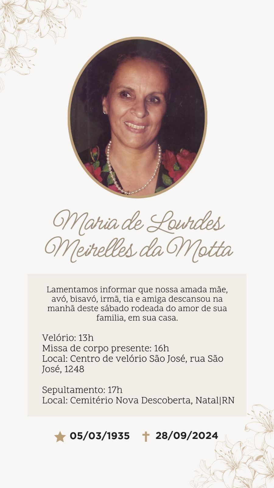 Velório e sepultamento de Lourdinha Meirelles