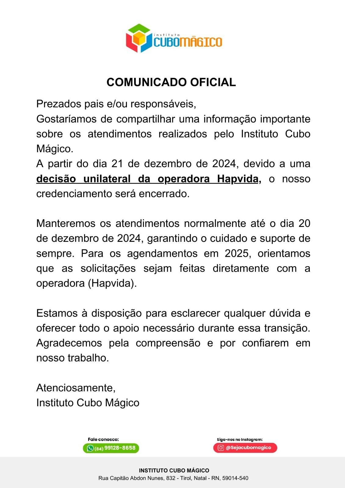 Pais denunciam que Hapvida quer descredenciar clínica para assumir tratamento de autistas