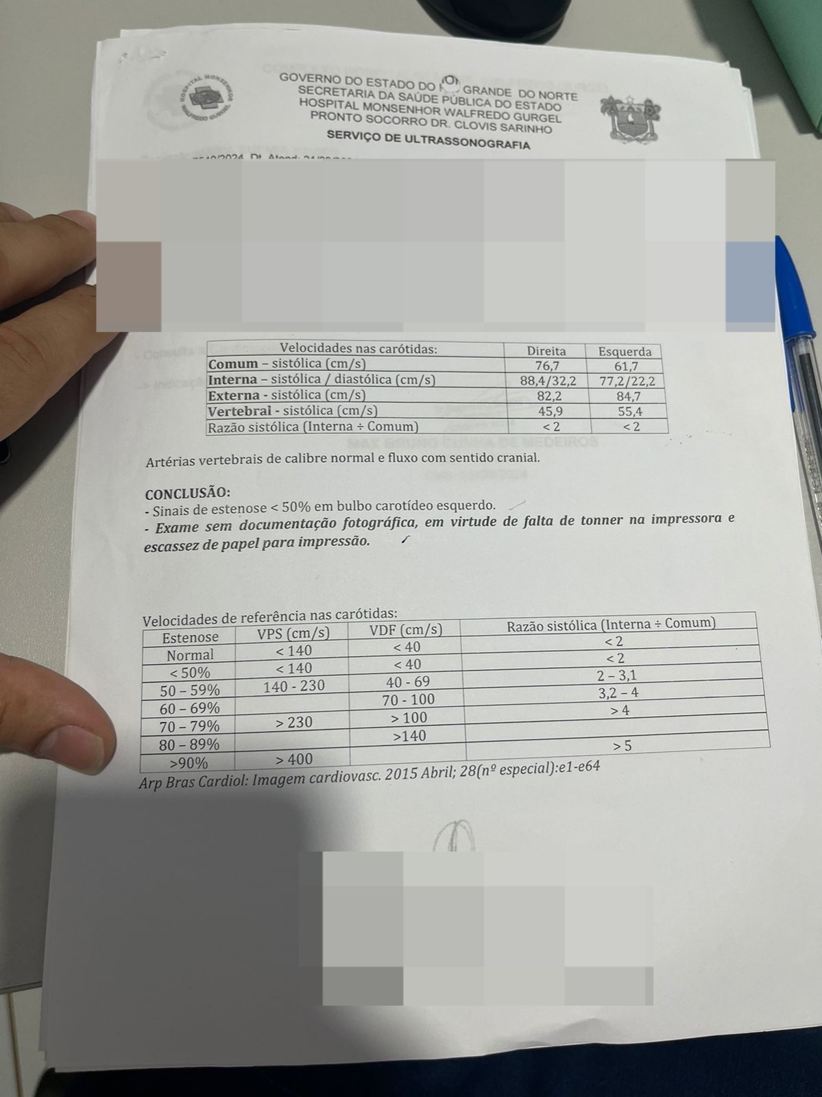 Absurdo: Paciente com suspeita de AVC tem laudo incompleto por falta de tinta na impressão e papel