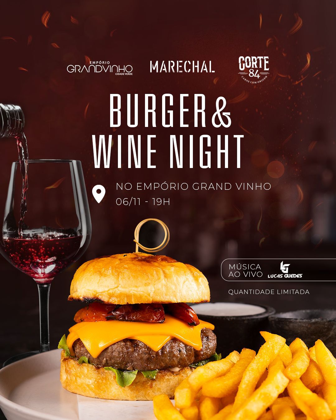 Noite de hamburguer e vinhos no Empório Grand Vinho