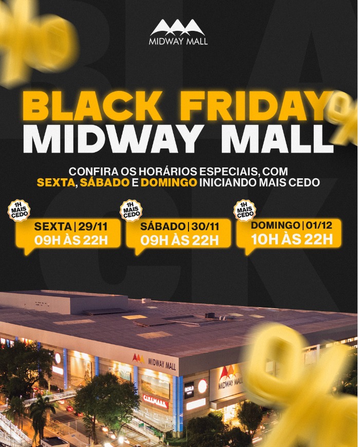 Black Friday 2024: Midway Mall com promoções com até 70% de desconto