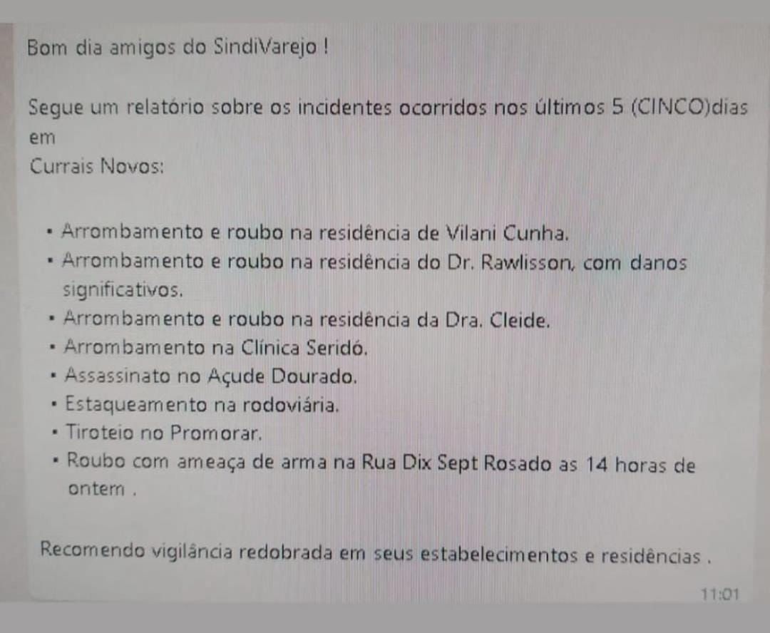 Veja a recomendação de um Sindicato em Currais Novos após a onda de crimes em menos de uma semana