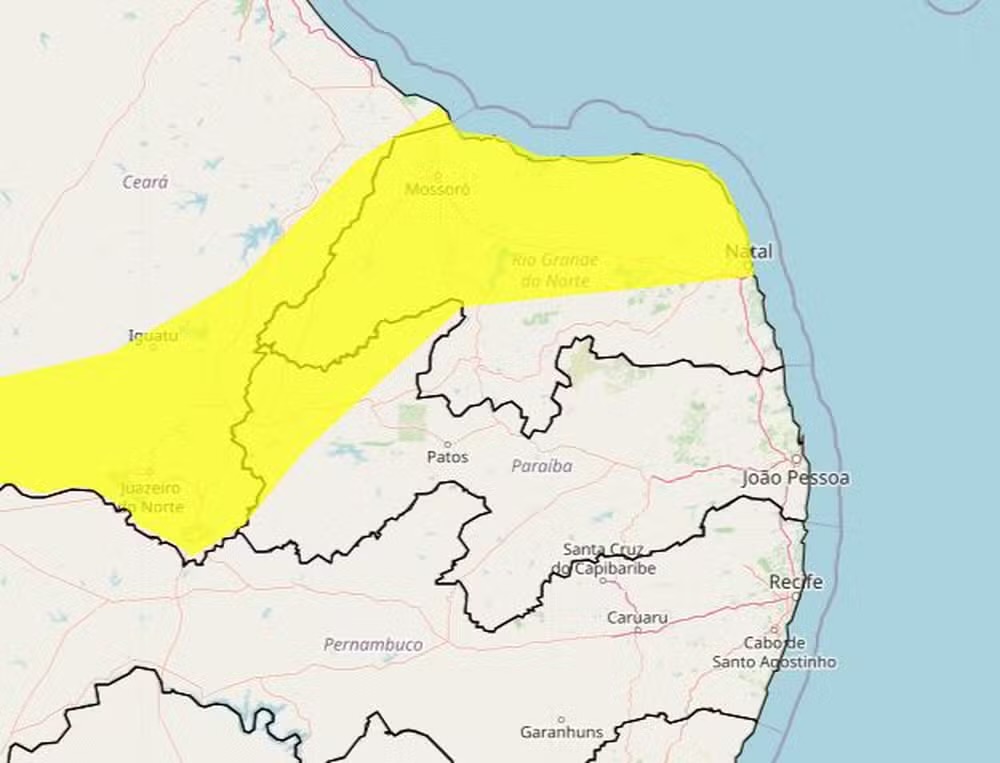 Inmet alerta para chuvas intensas em Natal e outras 103 cidades do RN