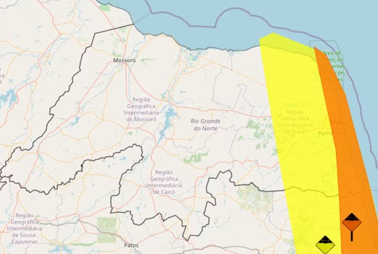 Inmet emite dois alertas com previsão de chuvas de até 100 mm em cidades do RN; veja