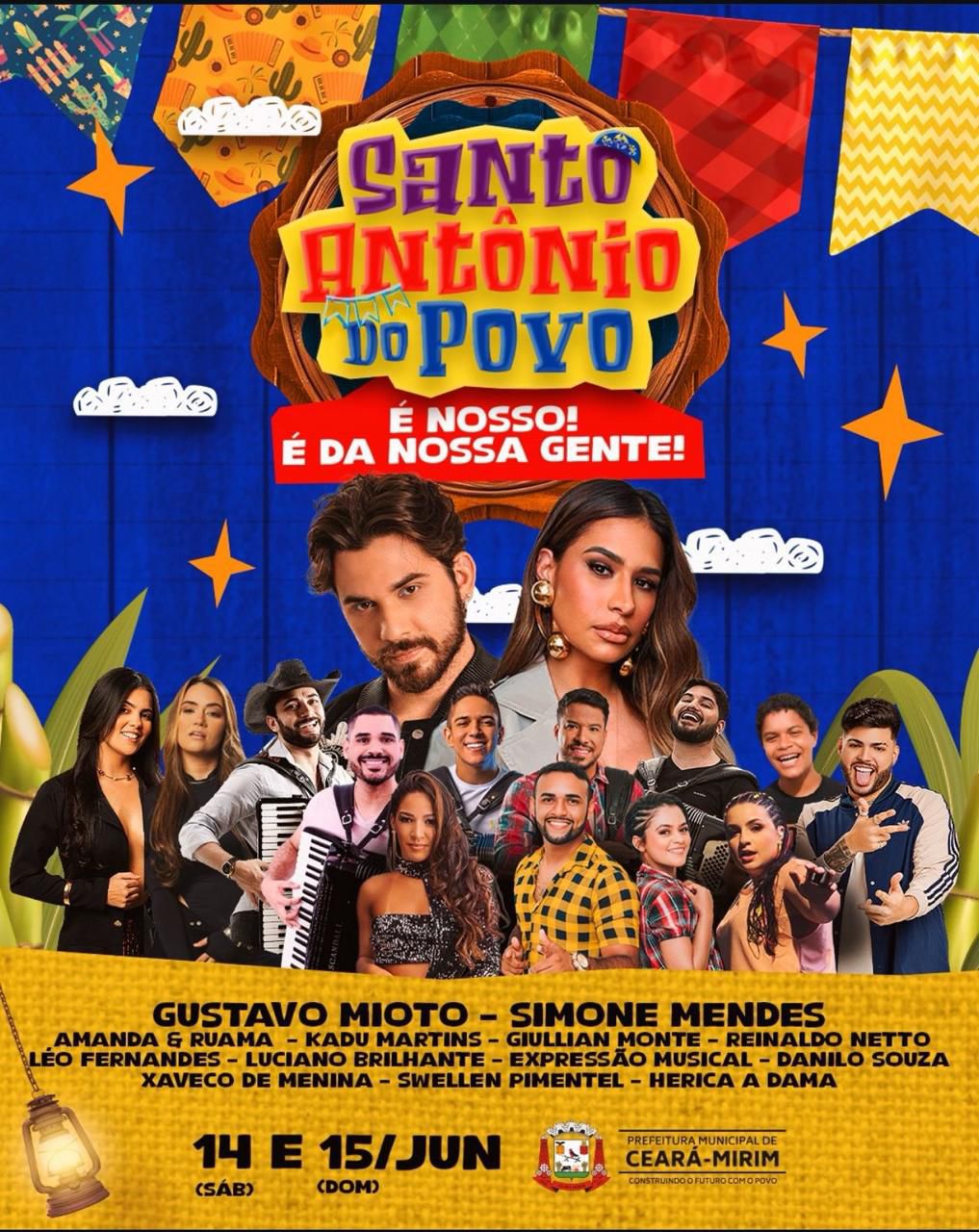 Ceará-Mirim realiza Santo Antônio do Povo 2025 nos dias 14 e 15 de junho com shows de Simone Mendes e Gustavo Mioto 
