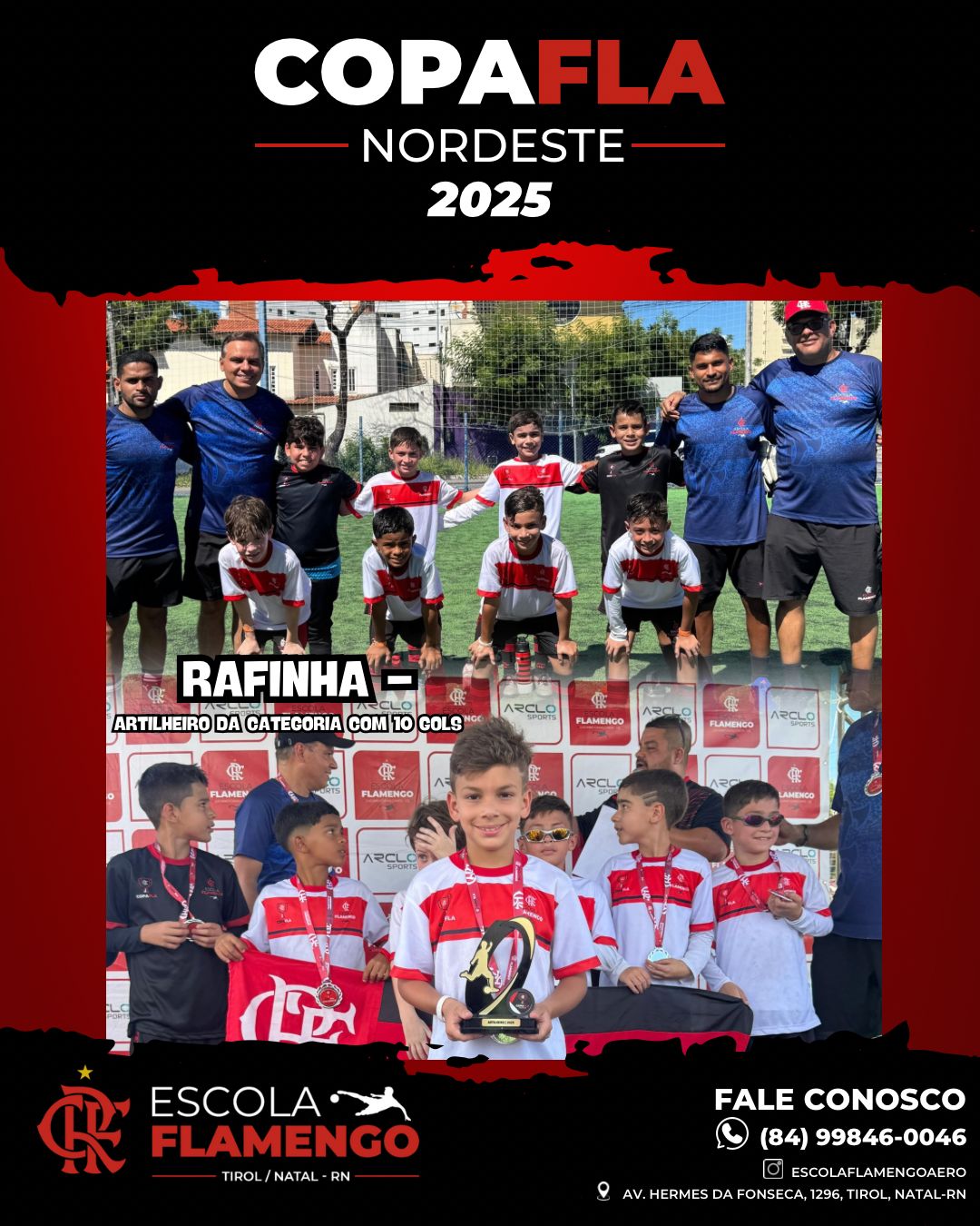 Escola Flamengo Aero Tirol brilha na Copa Fla Nordeste 2025 com títulos, artilharia e grande participação potiguar