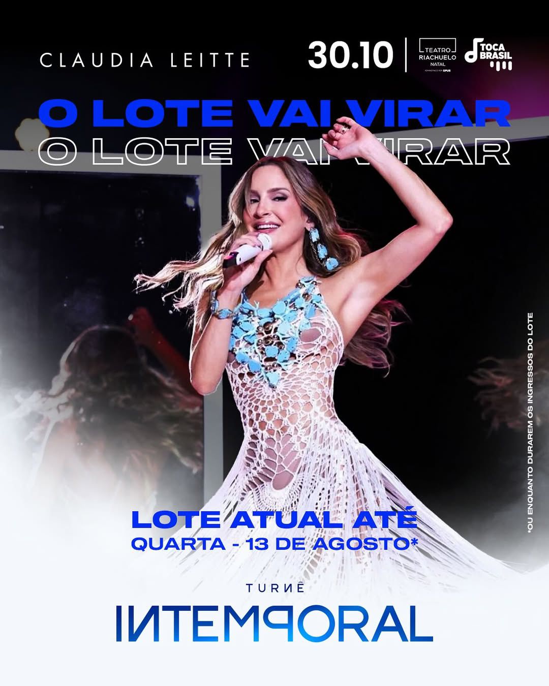 Virada de lote para show intimista de Claudia Leitte em Natal acontece nesta quarta-feira (13)