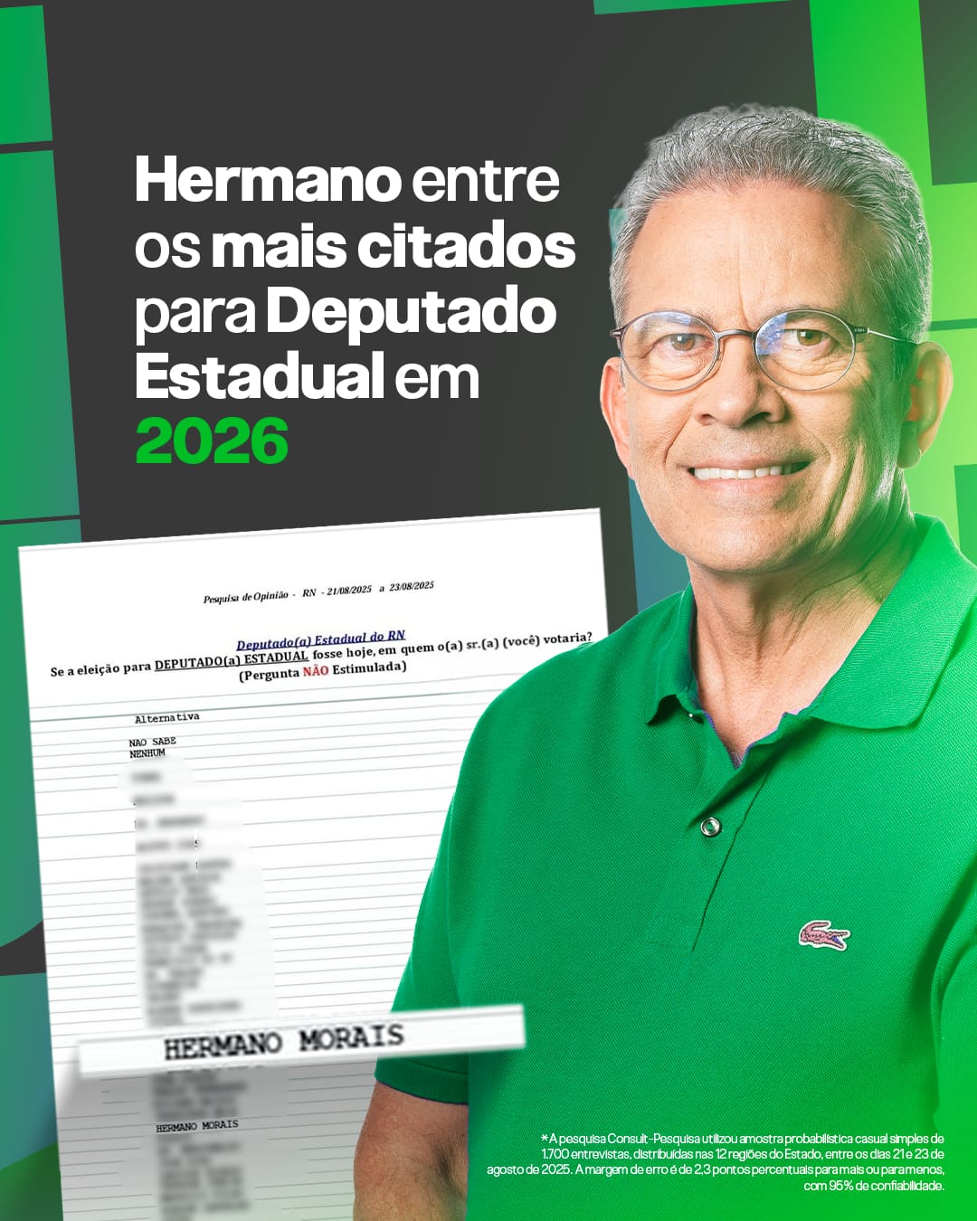 Hermano Morais comemora citação em pesquisa