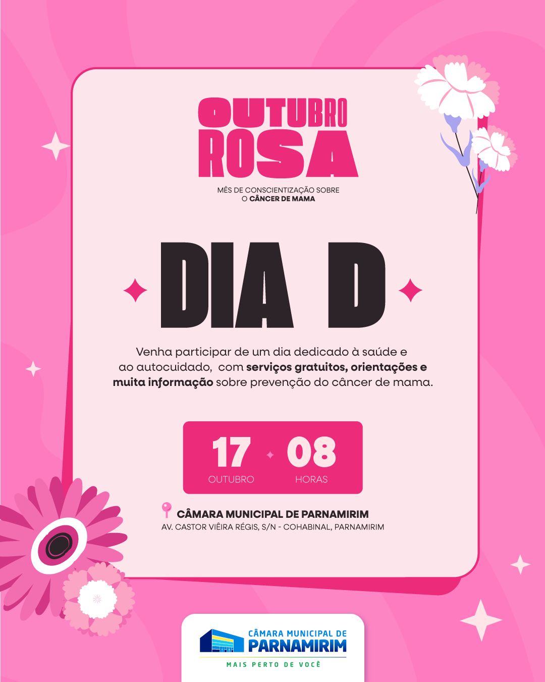 Outubro Rosa: Câmara de Parnamirim vai promover evento com foco em prevenção e autocuidado feminino