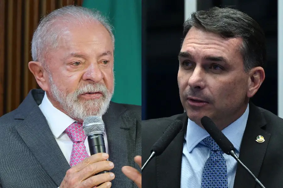 O presidente Luiz Inácio Lula da Silva; e o senador Flávio Bolsonaro (PL-RJ) (Fabio Rodrigues-Pozzebom/Agência Brasil/Carlos Moura/Agência Senado/Divulgação)