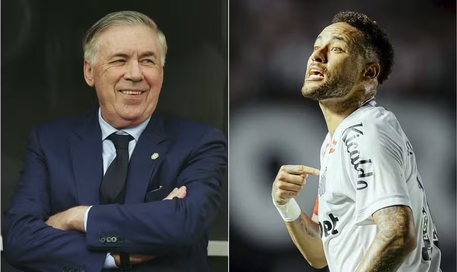 Carlo Ancelotti E Neymar — Foto: Fotos de AFP e Santos