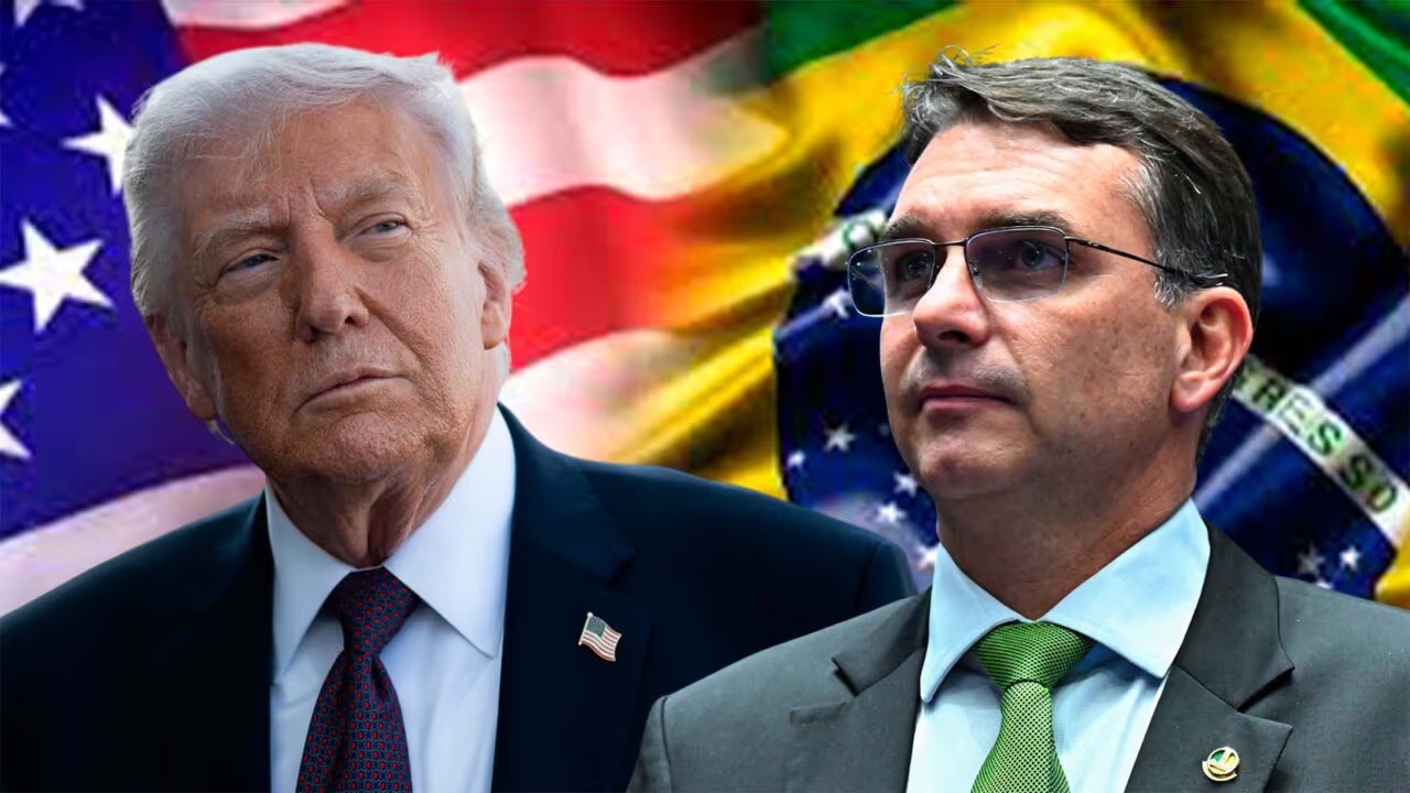 FLÁVIO BOLSONARO E DONALD TRUMP | Arte: O Antagonista