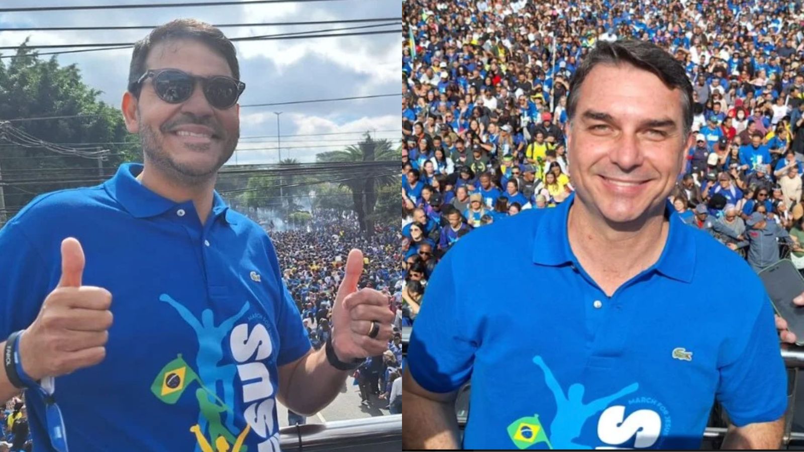 jorge messias e Flávio Bolsonaro na marcha para jesus em São Paulo em 2026 | foto: Reprodução