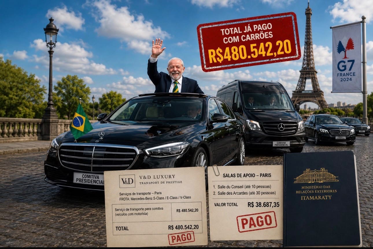 Carrões para Lula zanzar por Paris (França) custam quase R$500 mil (Foto: Montagem/IA)
