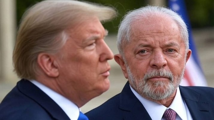 Imagem gerada por inteligência artificial com Trump (esquerda) e Lula (direita) - Imagem: Aurora / Grok