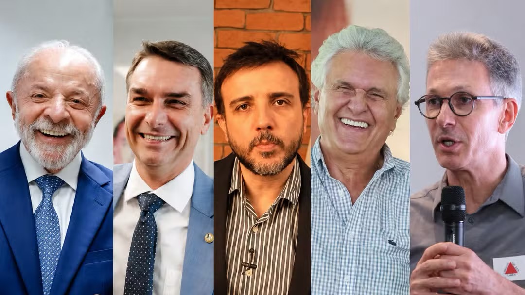 Pré-candidatos a presidência da república 2026: Lula, Flavio Bolsonaro, Renan Santos, Ronaldo caiado e Romeu Zema | g1
