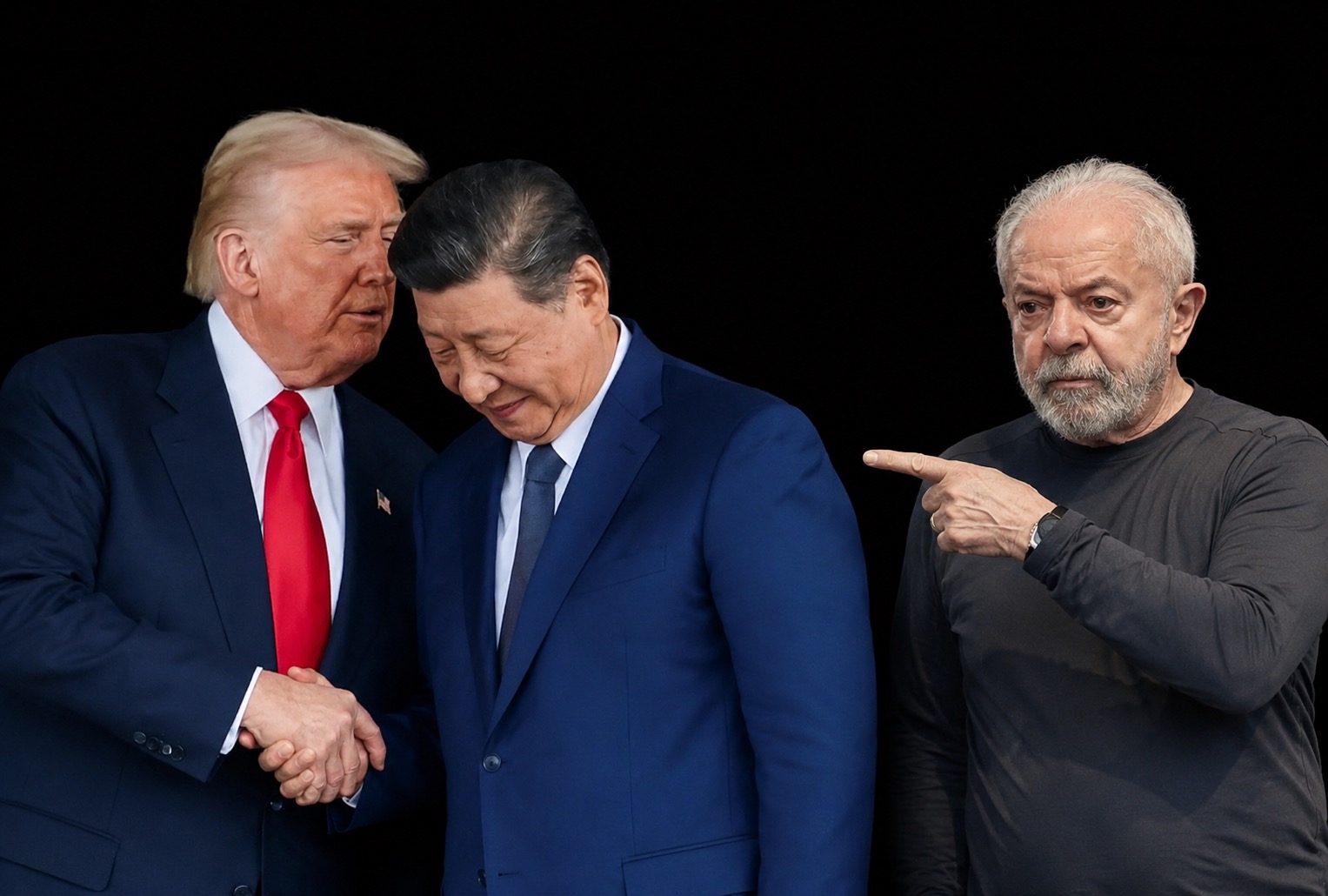 Trump, Xi Jinping e Lula | Imagem gerada por IA