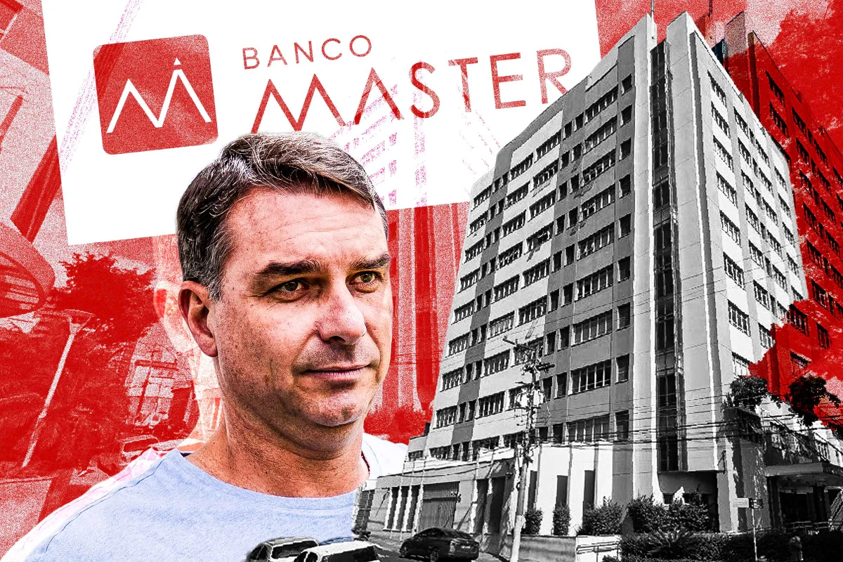 Flavio Bolsonaro é banco master | Arte/ Metrópoles