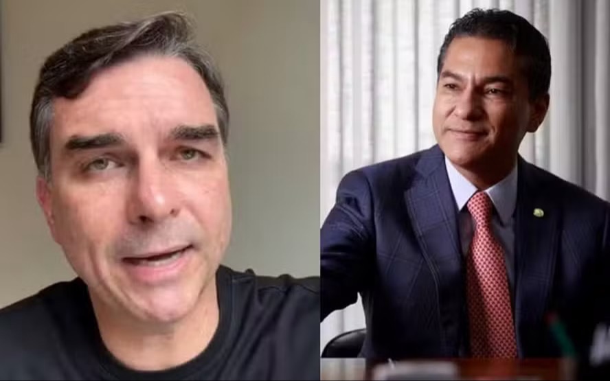 Flávio Bolsonaro e Marcos Pereira: a conversa sem acordos — Foto: Reprodução/Cristiano Zanin/O GLOBO