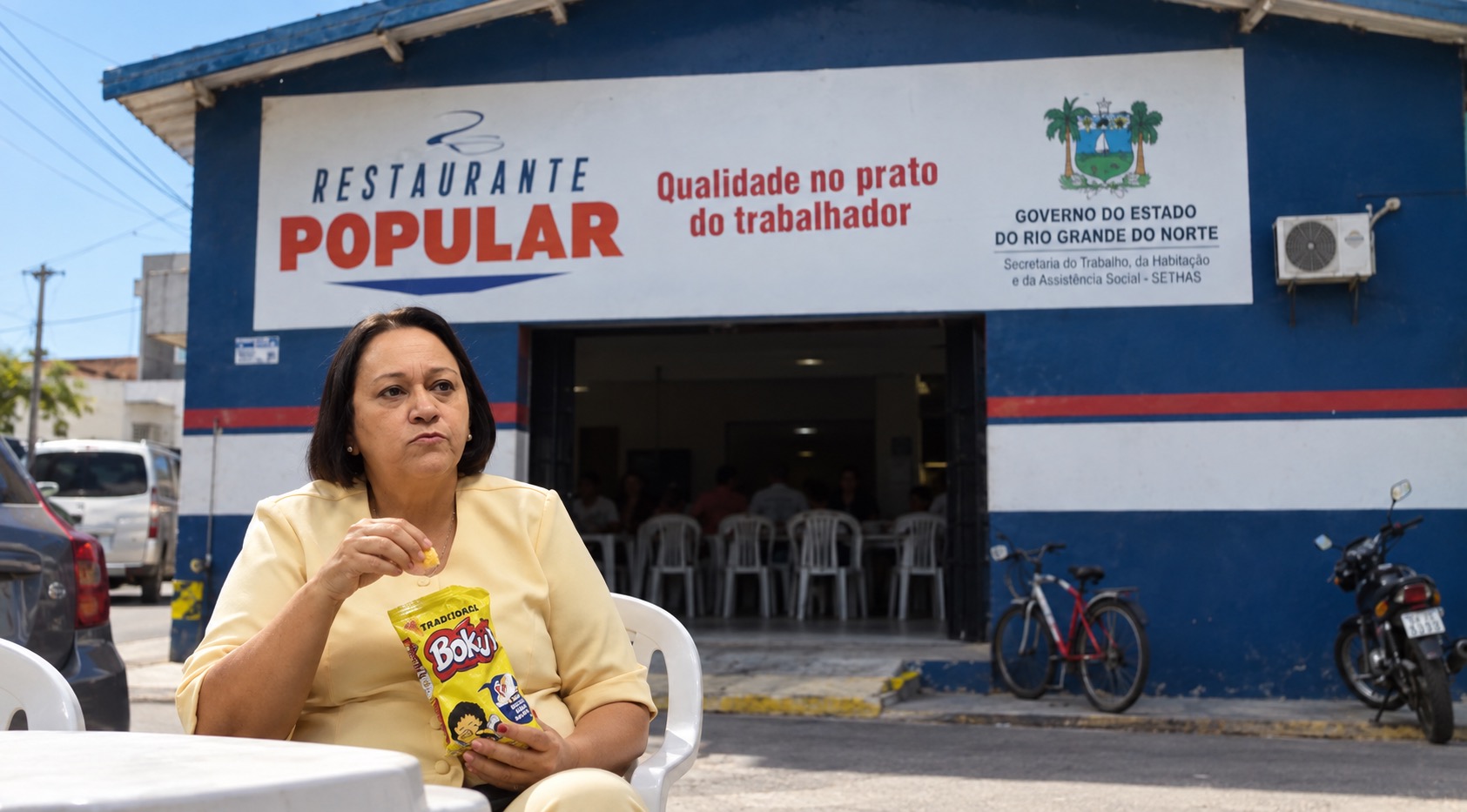 FÁTIMA BEZERRA NO RESTAURANTE POPULAR DE MACAU | IMAGEM GERADA POR IA