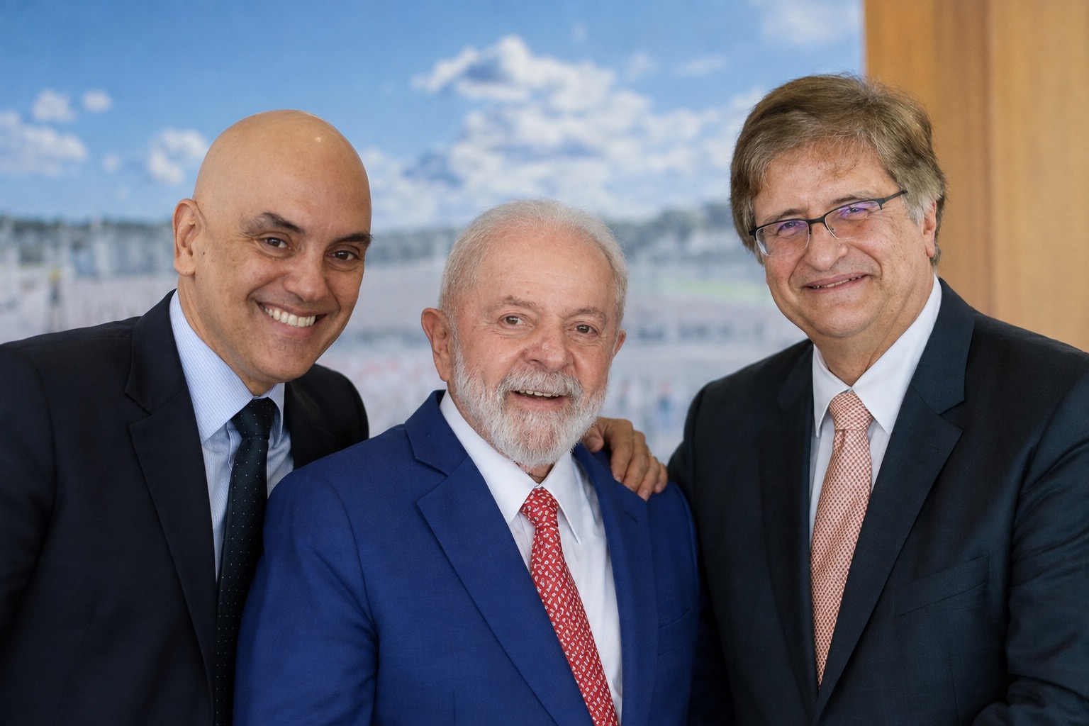 ALEXANDRE DE MORAES, LULA E PAULO GONET | IMAGEM GERADA POR IA