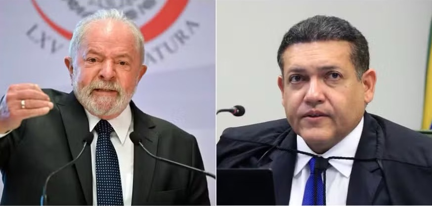 Lula e ministro Nunes Marques — Foto: AFP e Reprodução