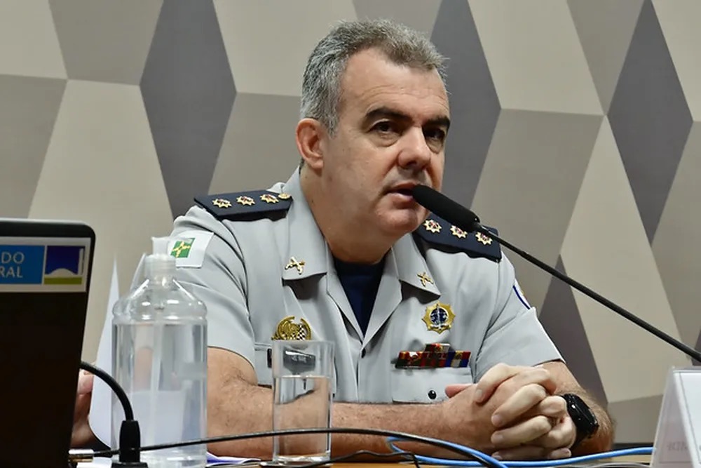 Coronel da PM Jorge Eduardo Naime em depoimento À CPI dos Atos Golpista. — Foto: Waldemir Barreto/Agência Senado