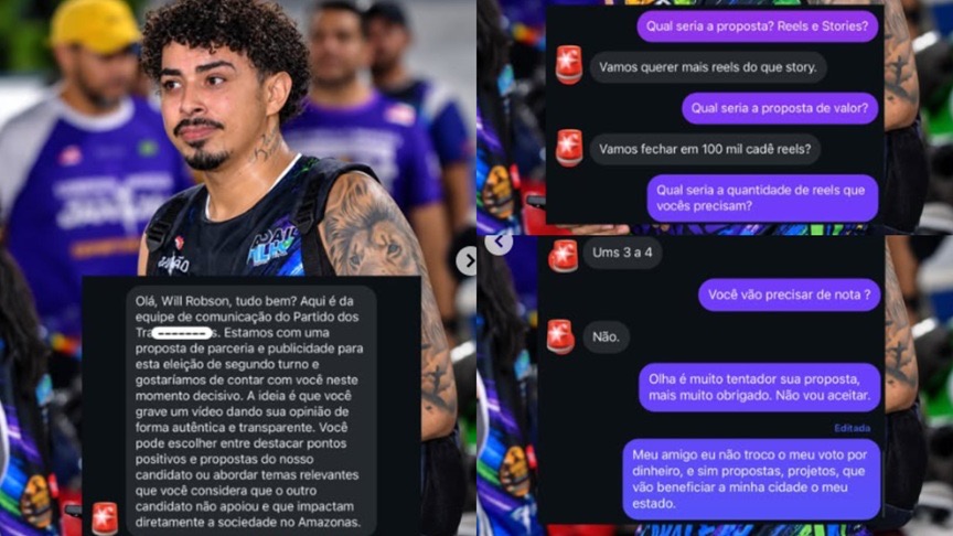 Influenciador William Robson expôs prints denunciando proposta para apoiar Lula em troca de dinheiro. (Foto: Reprodução/Instagram/@ewillrobsonn)