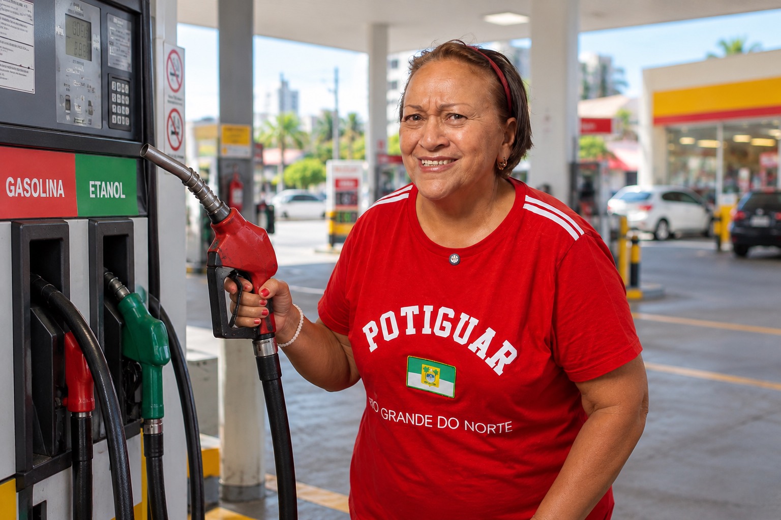 FÁTIMA BEZERRA NO POSTO DE GASOLINA | IMAGEM GERADA POR IA