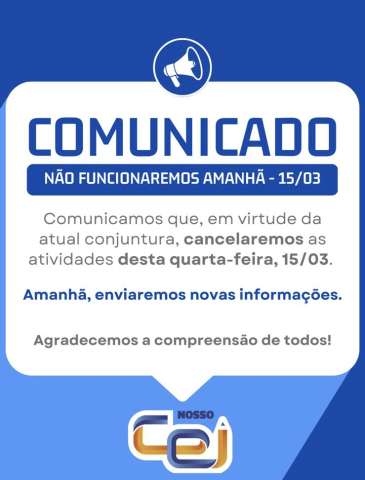 Colégio CEI suspende aulas amanhã (15/03)