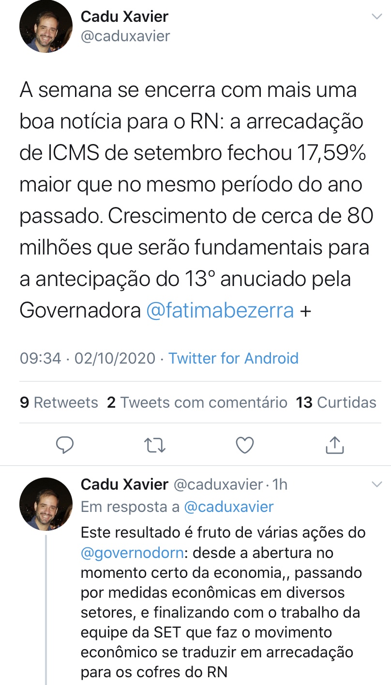 Excelente notícia: Arrecadação de ICMS no RN cresce 17,59% em relação ao mesmo período do ano passado