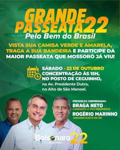Candidato a vice de Bolsonaro, general Braga Netto,  participa de passeata, em Mossoró, no sábado (22)