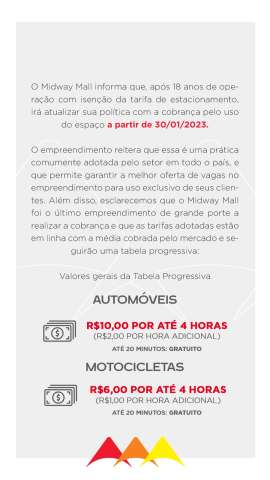 Midway anuncia data que começa a cobrar estacionamento; saiba qual