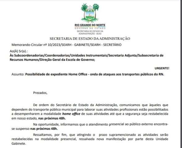 Em circular, governo sugere home office por 48 horas devido aos ataques