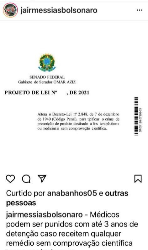 Bolsonaro entra na defesa da autonomia médica e do tratamento precoce