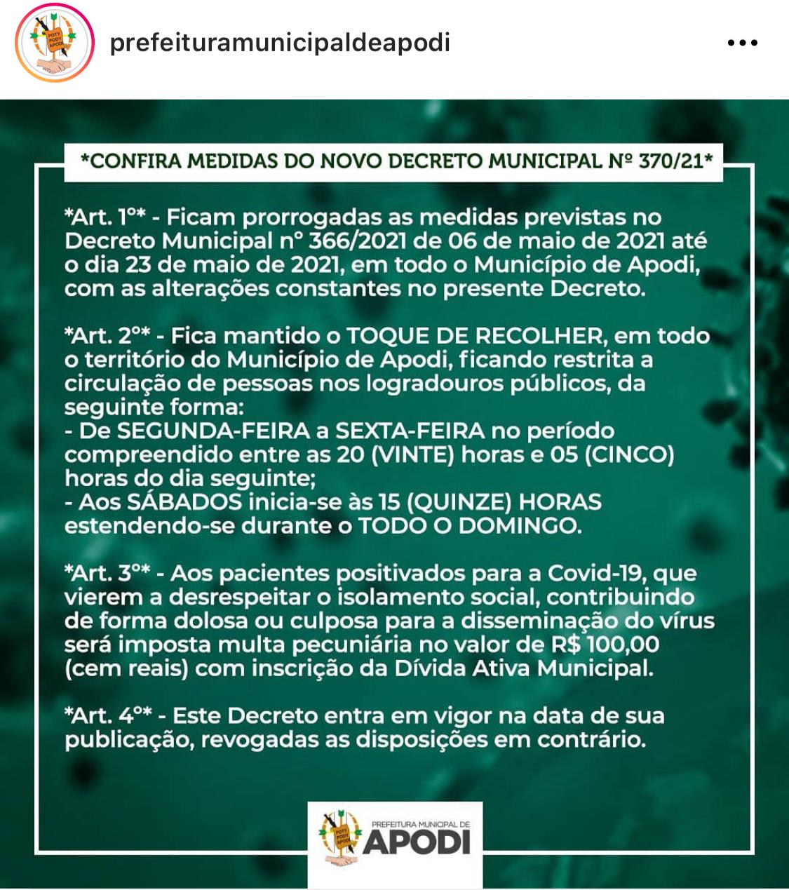 Município do Oeste do RN multa quem desrespeitar isolamento social e reforça toque de recolher