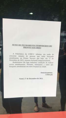 Liga contra o Câncer fecha temporariamente o pronto-socorro