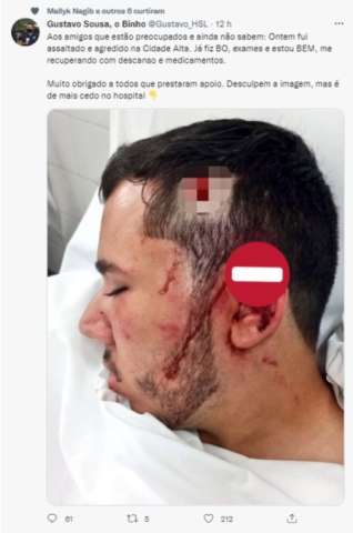 Revoltante: Jornalista de Natal mostra ferimentos após ser assaltado e espancado no Beco da Lama