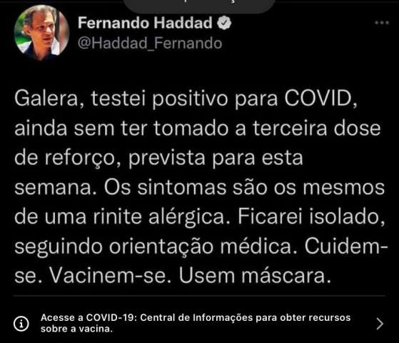 O conselho furado de Haddad após pegar covid