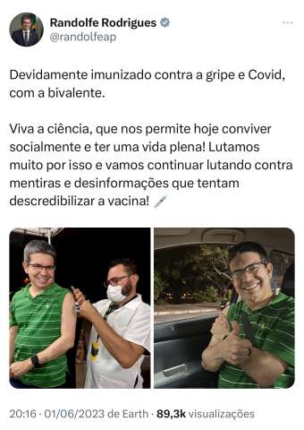Senador lacrador leva vacina no braço esquerdo e tem dor no braço direito