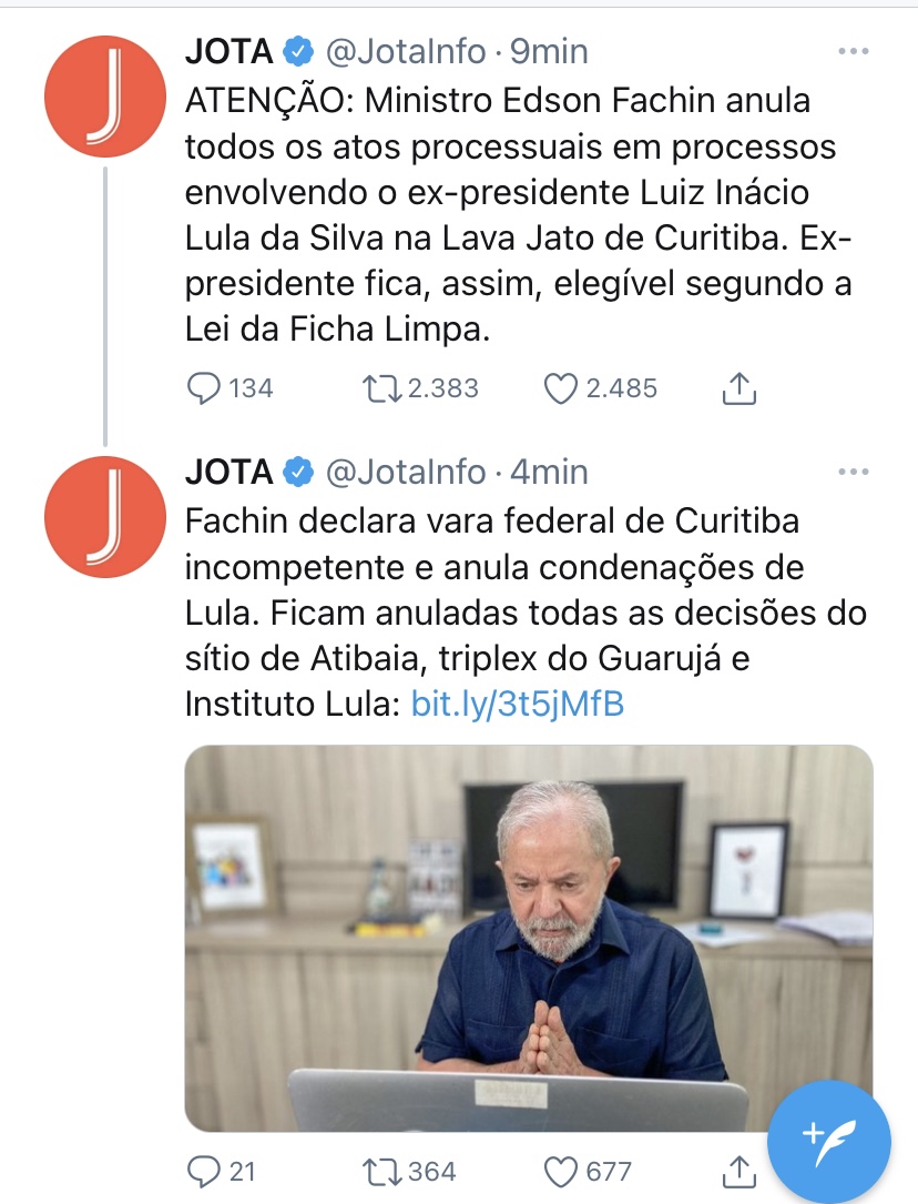 Avacalhou:  Ministro Fachin anula condenações de Lula