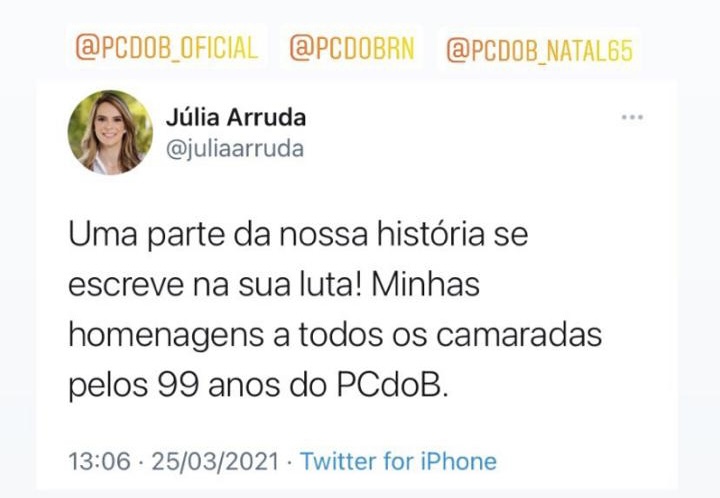 Vereadora da elite parabeniza o PCdoB