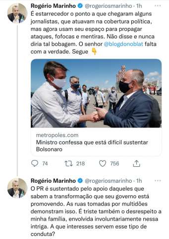 Rogério Marinho rebate jornalista após insinuação atribuída ao ministro contra o presidente: 