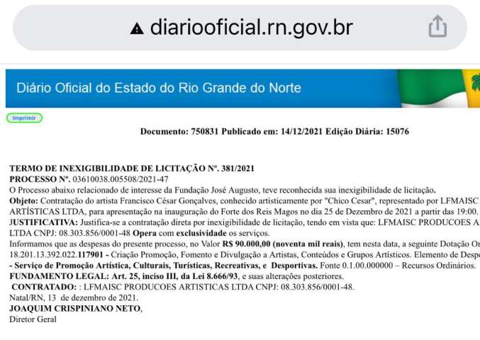 RN rico: Estado contrata cantor decadente por R$ 90 mil