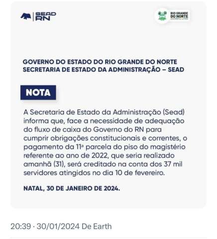 Governo Fátima vai atrasar (de novo) o pagamento que está atrasado