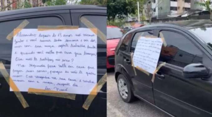 Mulher cola cartaz de término em carro após traição: 