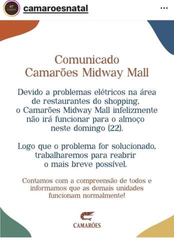 Midway: Camarões e Zeh Cozinha não vão abrir hoje